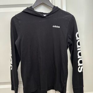 Adidas - Black Hooded Long Sleeve Tee with White Sleeve Script